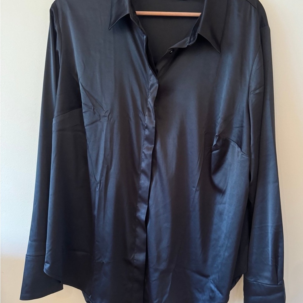 Lane Bryant Sexy Holiday Black Satin Blouse 2X